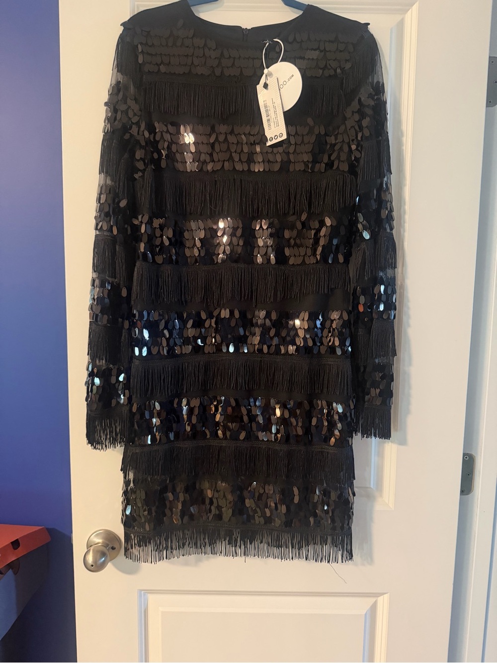 Black Sequin & Fringe Mini Dress - Women's Party Dress